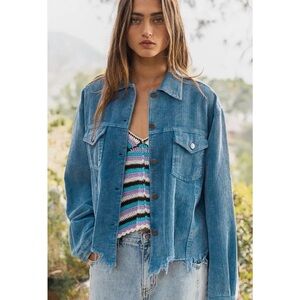 POL Distressed Blue Corduroy Jacket